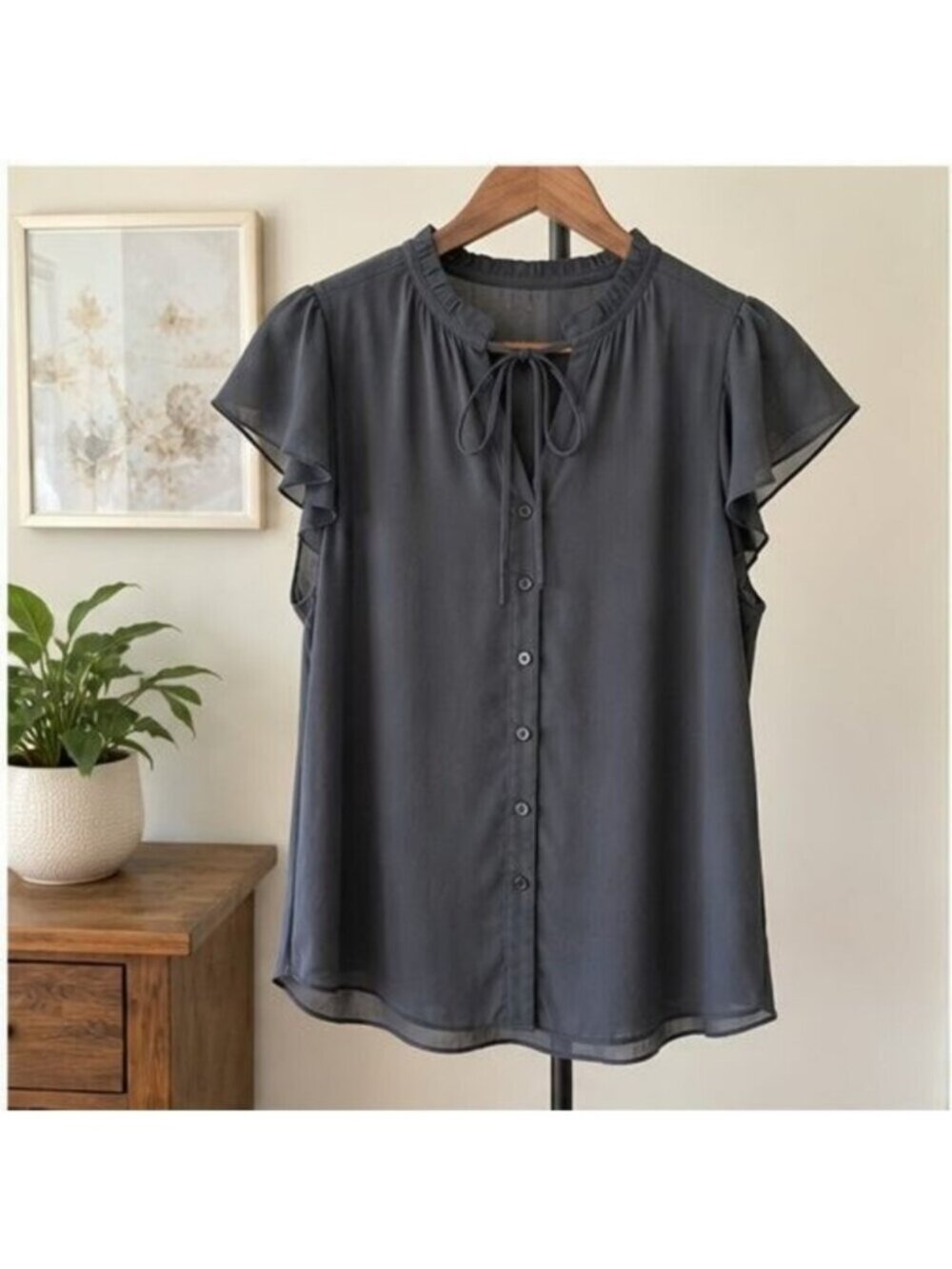 Charcoal Ruffle Blouse